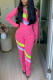 Rose Red Sportswear Patchwork Zipper Collar Long Sleeve Two Pieces