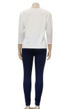 Dark Blue Casual Print pencil Long Sleeve Two Pieces