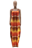 Red Fashion Sexy Print Backless Spaghetti Strap Long Dress
