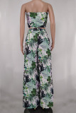 Green Sexy Print Patchwork With Bow Strapless Sleeveless Two Pieces