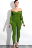 Light Gray Sexy Solid bandage Patchwork Long Sleeve V Neck Jumpsuits