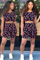 Black Fashion Sexy Patchwork Print pencil Two Pieces