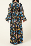 Yellow Sexy Print High Opening V Neck Irregular Dress Dresses