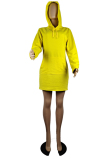 Black Street Solid Draw String Hooded Collar Wrapped Skirt Dresses