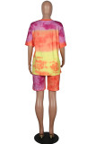 Yellow Casual Print Patchwork O Neck Short Sleeve Two Pieces