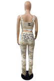 White Sexy Print Patchwork U Neck Sleeveless Two Pieces