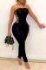 Black Sexy Solid Bandage Hollowed Out Strapless Regular Jumpsuits