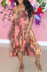 Red Sweet Print Patchwork Asymmetrical Strapless Strapless Dress Dresses