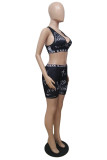 Black Fashion Casual Print Basic V Neck Sleeveless Two Pieces