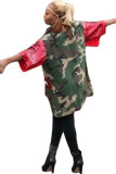 Green Turndown Collar Patchwork Sequin Lips Print The cowboy Patchwork Long Sleeve Denim jacket