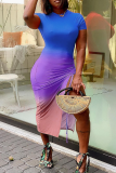 Red Casual Patchwork Tie-dye High Opening O Neck Irregular Dress Dresses