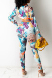 Red Fashion Casual Print Basic Turndown Collar Long Sleeve Two Pieces