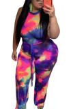 Rainbow color Fashion Sexy adult Ma'am O Neck Print Tie Dye Plus Size 