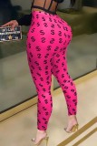 Pink Street Print Letter Skinny Bottoms