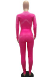 rose red Fashion Casual adult Ma'am Print Two Piece Suits pencil Long Sleeve Two Pieces