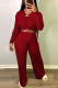 Wine Red Sexy Casual Solid Patchwork O Neck Long Sleeve Two Pieces