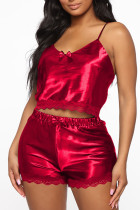 Red Fashion Sexy Solid bow-knot Two Piece Suits Straight Sleeveless Two Pieces