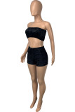 Yellow Sexy Pleuche Patchwork Solid Patchwork Vests Strapless Sleeveless Short Two Pieces