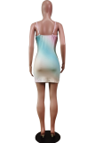Red Sexy Patchwork Tie-dye Spaghetti Strap Pencil Skirt Dresses
