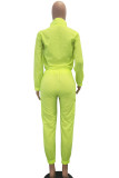 Yellow Street Patchwork Two Piece Suits Solid Fluorescent pencil Long Sleeve Two-piece Pants Set
