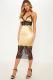 Gold Fashion Sexy Off The Shoulder Sleeveless Slip Slim Dress Mid-Calf backless Patchwork lace