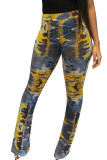 Red Yellow Elastic Fly Mid Gradient Boot Cut Bottoms