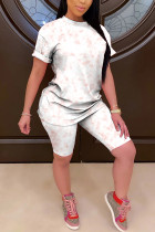Pink Fashion Casual adult Patchwork Tie Dye Two Piece Suits pencil Short Sleeve Two Pieces