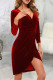Red Sexy Solid Patchwork V Neck Dresses