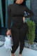 Black British Style Solid Fold O Neck Regular Jumpsuits