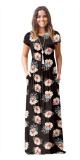As Show-10 Brief Cute O-Neck Short Sleeve Loose Long Print Dresses