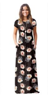 As Show-13 Brief Cute O-Neck Short Sleeve Loose Long Print Dresses