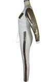 White knit Sexy Patchwork Two Piece Suits Solid Straight Long Sleeve 