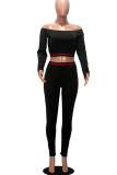 Army Green Work Daily Solid Patchwork Bateau Neck Long Sleeve Regular Sleeve Short Two Pieces