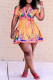 Orange Fashion Casual Print With Belt V Neck Short Sleeve Dress