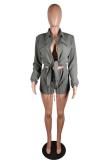 Black Green Fashion Sexy adult Patchwork Print Button Two Piece Suits pencil Long Sleeve Two Pieces