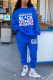 Blue Fashion Casual Letter Print Basic O Neck Long Sleeve Two Pieces