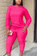 rose red Twilled Satin Solid O Neck Long Sleeve Regular Sleeve Regular Two Pieces