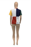 Blue Fashion Casual Patchwork Basic O Neck T-Shirts