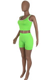 Green Fashion Sportswear Solid Patchwork Spaghetti Strap Sleeveless Two Pieces