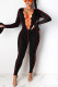 Black Fashion Sexy Solid Patchwork V Neck Skinny Jumpsuits