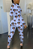 multicolor Fashion Sexy Print zipper Long Sleeve O Neck Jumpsuits