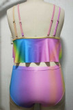 Colour Sexy Print Patchwork U Neck Plus Size Swimwear