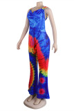 Red Sexy Casual Print Tie-dye Backless Hooded Collar Regular Jumpsuits