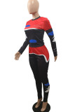 Blue Fashion Active adult Ma'am Print Two Piece Suits pencil Long Sleeve Two Pieces