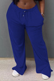 Blue Casual Solid Patchwork Straight Mid Waist Straight Solid Color Bottoms
