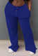 Blue Casual Solid Patchwork Straight Mid Waist Straight Solid Color Bottoms
