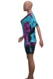 Orange Fashion Sexy adult Patchwork Print Two Piece Suits Straight Short Sleeve Two Pieces