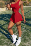 Red Fashion Sexy Solid Backless One Shoulder Sleeveless Two Pieces