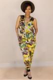Camouflage Fashion Casual Camouflage zipper bandage Sleeveless Turndown Collar Jumpsuits