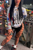 White Fashion Casual Print Basic Hooded Collar Tops